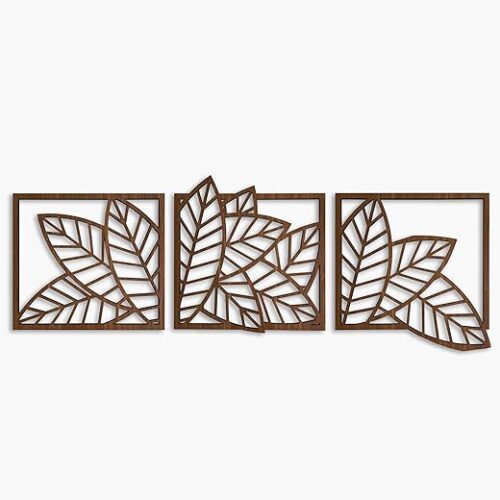 Leaves botanical wood wall art decor, 3 piece large floral wall decoration