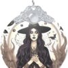Magic Witch Witchcraft Bohemian Drawing Print Glass Round Pendant,Indoor Use Pendant Holiday Decoration,Anniversary Present Birthday Gift