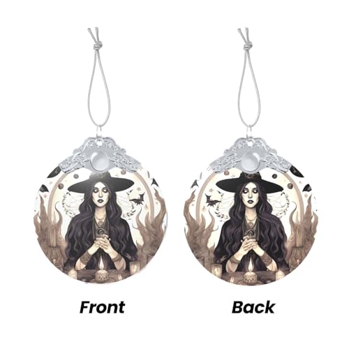 Magic Witch Witchcraft Bohemian Drawing Print Glass Round Pendant,Indoor Use Pendant Holiday Decoration,Anniversary Present Birthday Gift