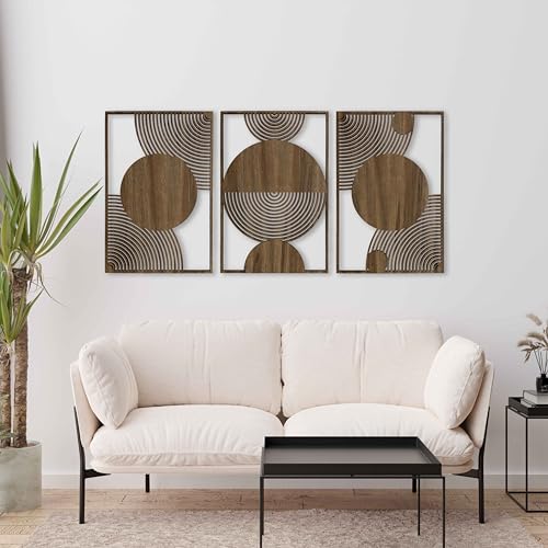 Mid Century Modern Wall Art Wood Decor, Boho Wood Wall Art in Midcentury Modern Style, Set of 3 Large Wooden Mid Century Wall Art, Home Gift