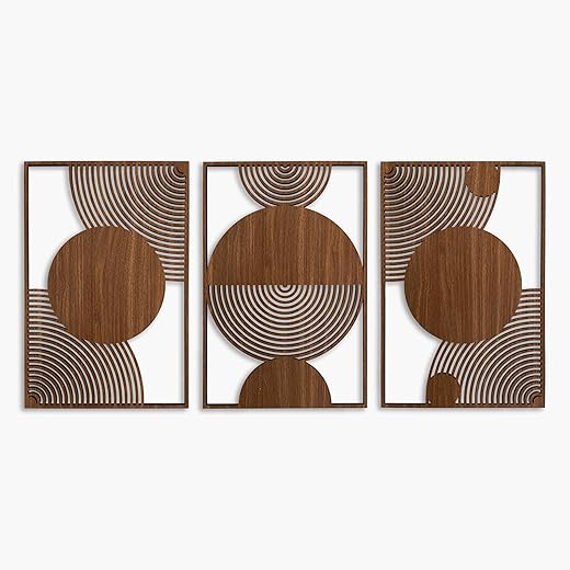 Mid Century Modern Wall Art Wood Decor, Boho Wood Wall Art in Midcentury Modern Style, Set of 3 Large Wooden Mid Century Wall Art, Home Gift