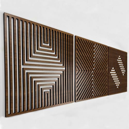 Modern Wood Wall Art Geometric, Large Wood Wall Art for Contemporary Interiors, Set of 3 Abstract Wooden Wall Art, Wood Wall Panel Home Gift