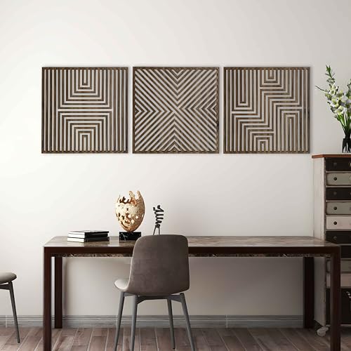 Modern Wood Wall Art Geometric, Large Wood Wall Art for Contemporary Interiors, Set of 3 Abstract Wooden Wall Art, Wood Wall Panel Home Gift