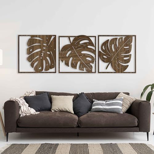 Monstera Leaves Wood Wall Art for Living Room, Tropical Wooden Wall Art Decor Over the Bed, Botanical Wood Wall Panels, Gift for the Home