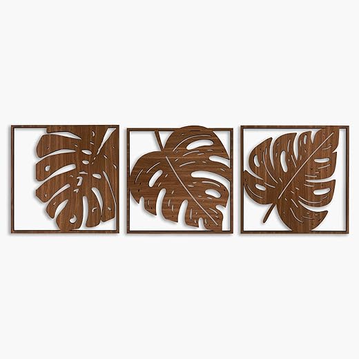Monstera Leaves Wood Wall Art for Living Room, Tropical Wooden Wall Art Decor Over the Bed, Botanical Wood Wall Panels, Gift for the Home