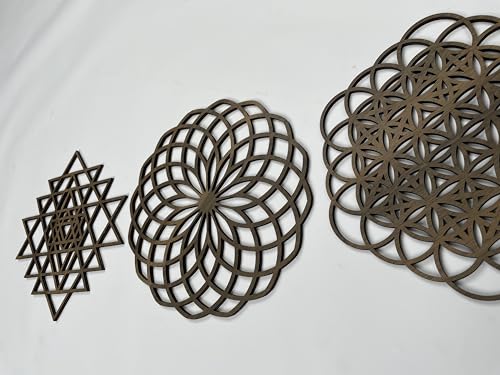 Sacred Geometry Wall Art Wood, Set of 3 Spiritual Wood Wall Art, Large Wooden Zen Wall Art, Geometric Mandala Wood Wall Panels, Spritual Gift