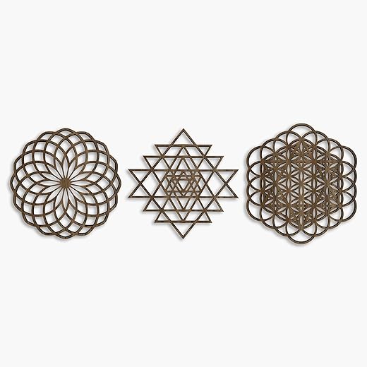 Sacred Geometry Wall Art Wood, Set of 3 Spiritual Wood Wall Art, Large Wooden Zen Wall Art, Geometric Mandala Wood Wall Panels, Spritual Gift
