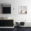 Stupell Industries Bathroom Farmhouse Style Tub Neutral Grey Drawing, Design by Yellow Café White Framed Wall Art, 24 x 24, Blue
