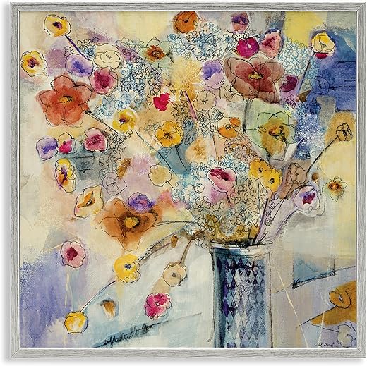 Stupell Industries 'Chaotic Flowers Line Drawing', Framed Giclee Art, Gray, 17 x 17 Inches, Easy to Hang and Sturdy, Made in USA, by Jill Martin