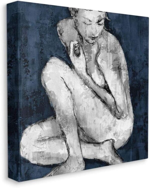 Stupell Industries Female Figure Grey Blue Textured Drawing, Design by Third Wall Art, 24 x 24, Canvas