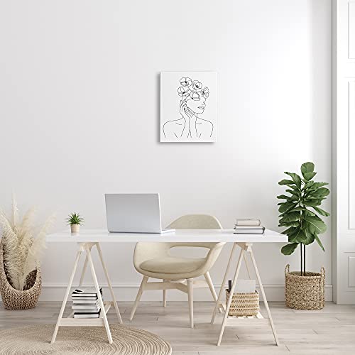 Stupell Industries Female Flowers in Hair Minimal Line Drawing, Designed by JJ Design House LLC Canvas Wall Art, Black