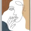Stupell Industries Female Portrait Line Drawing Between Abstract Shapes, Designed by JJ Design House LLC Gray Framed Wall Art, Brown