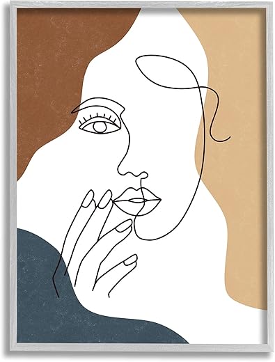 Stupell Industries Female Portrait Line Drawing Between Abstract Shapes, Designed by JJ Design House LLC Gray Framed Wall Art, Brown Stupell Industries Female Portrait Line Drawing Between Abstract Shapes, Designed by JJ Design House LLC Gray Framed Wall Art, Brown