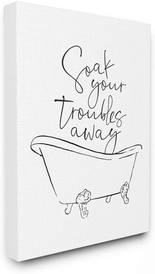 Stupell Industries Soak Your Troubles Away Ink Drawing Bathroom, Design by Milli Villa Wall Art, 16 x 20, Canvas