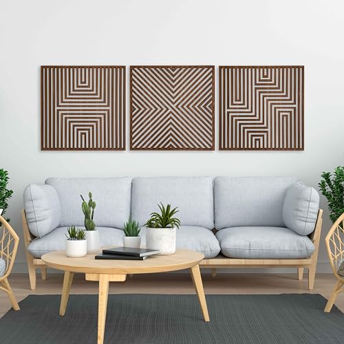 Wood Wall Art Modern, Geometric Large Wood Wall Art for Contemporary Interiors, Set of 3 Abstract Wooden Wall Art, Wood Wall Panel Home Gift