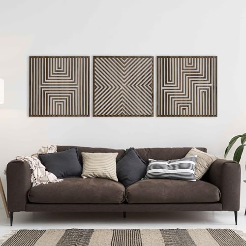 Wood Wall Art Modern, Geometric Large Wood Wall Art for Contemporary Interiors, Set of 3 Abstract Wooden Wall Art, Wood Wall Panel Home Gift