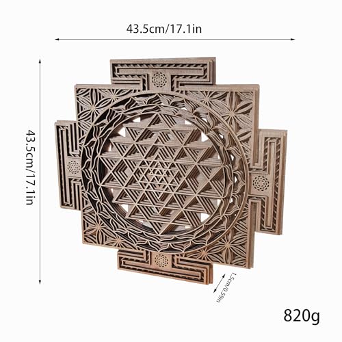 YIVFOX Sri Yantra Wall Art Wooden Sacred Geometry Decor, Handcrafted Sri Chakra Wall Hanging for Meditation Room, Yoga Studio, Spiritual Home...
