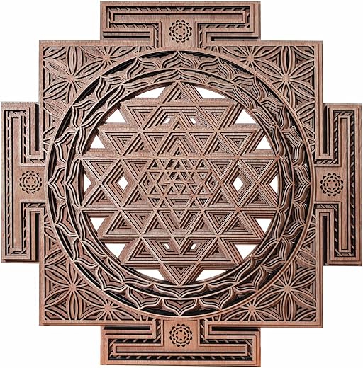 YIVFOX Sri Yantra Wall Art Wooden Sacred Geometry Decor, Handcrafted Sri Chakra Wall Hanging for Meditation Room, Yoga Studio, Spiritual Home...