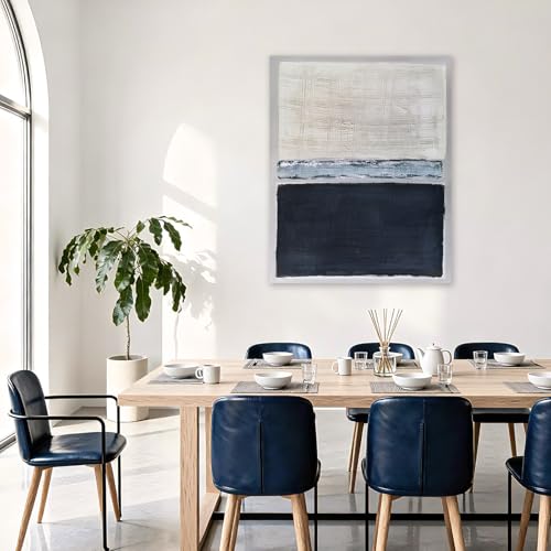 ZHENGYIN Neutral Charcoal Gray Color Block Wall Art, Mid Century Abstract Hand Painted Oil Painting on Canvas, Minimalist Textured Artwork for...